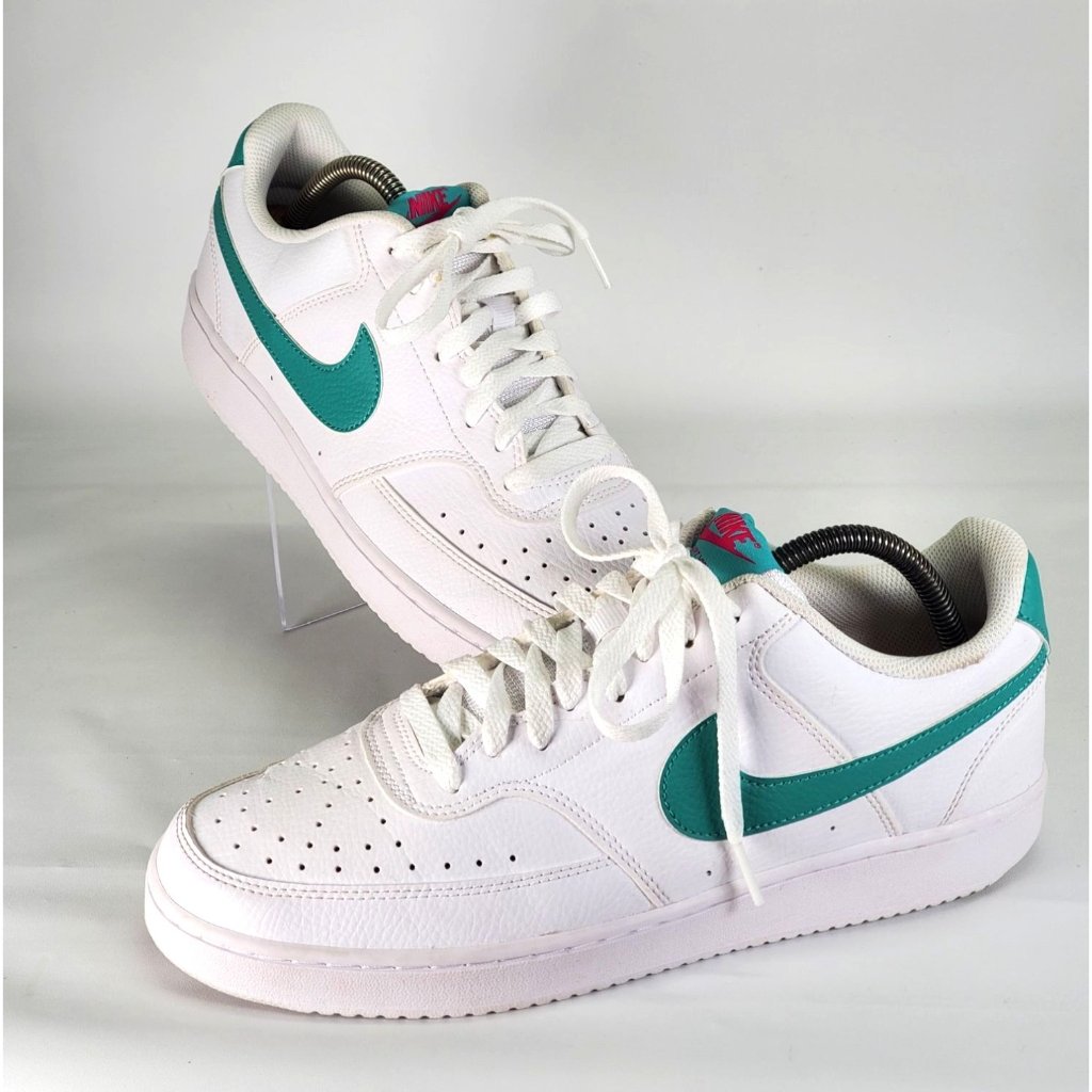 Nike Women's Teal Pink Leather Court Vision White Washed Shoe Sz 11.5 1473